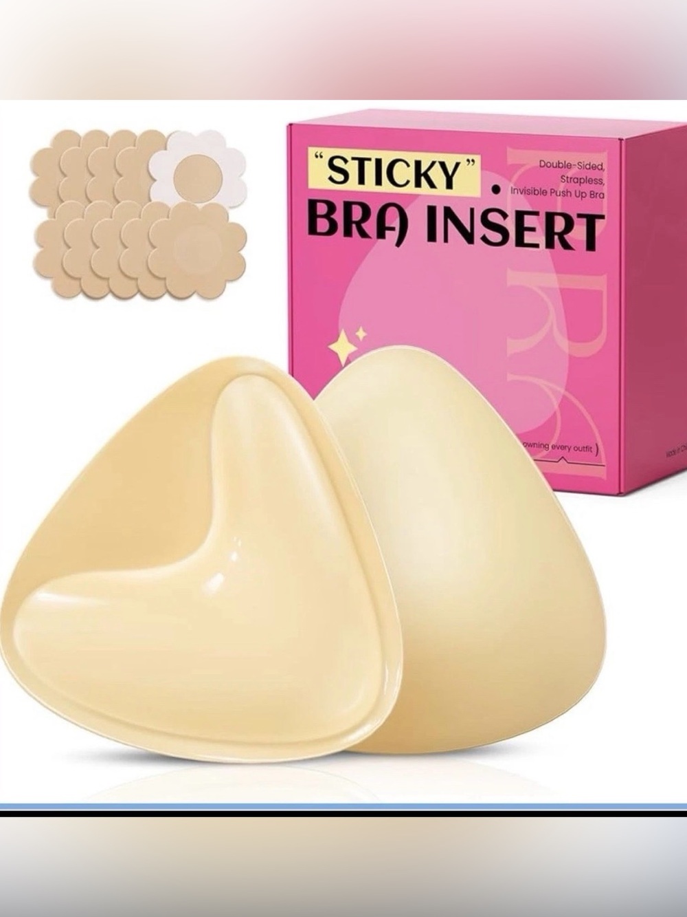 Sticky Bra Inserts Double Sided Adhesive Strapless Push Up Pads  NWT